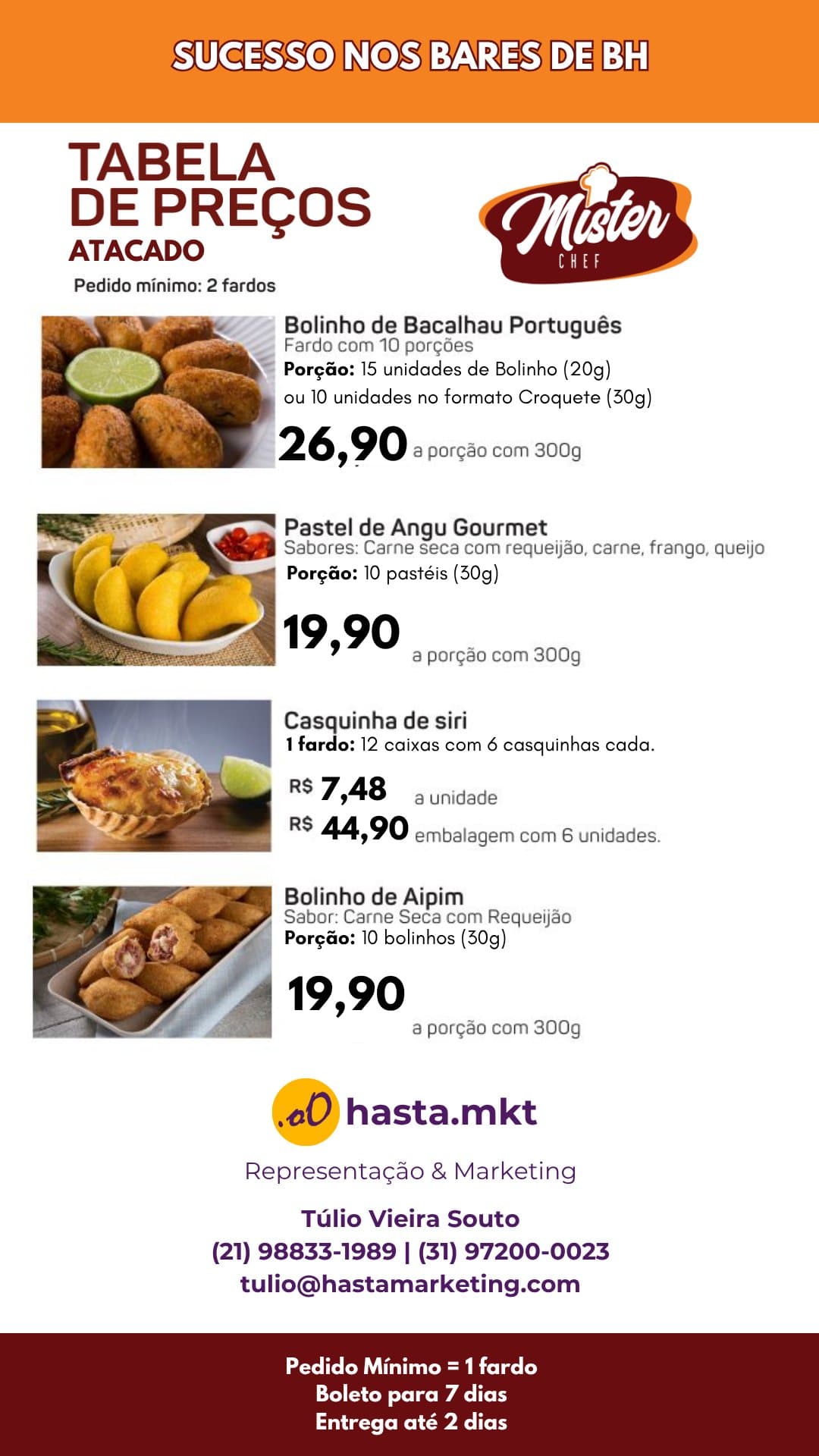 Tabela de preços Mister Chef