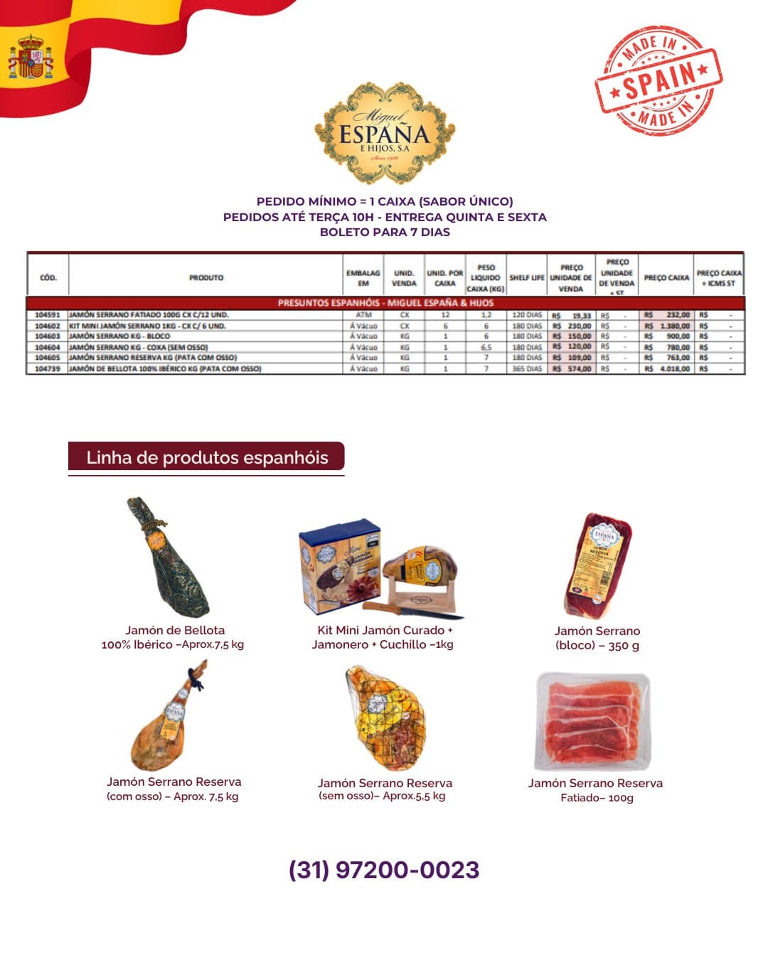 Tabela de preços Miguel España